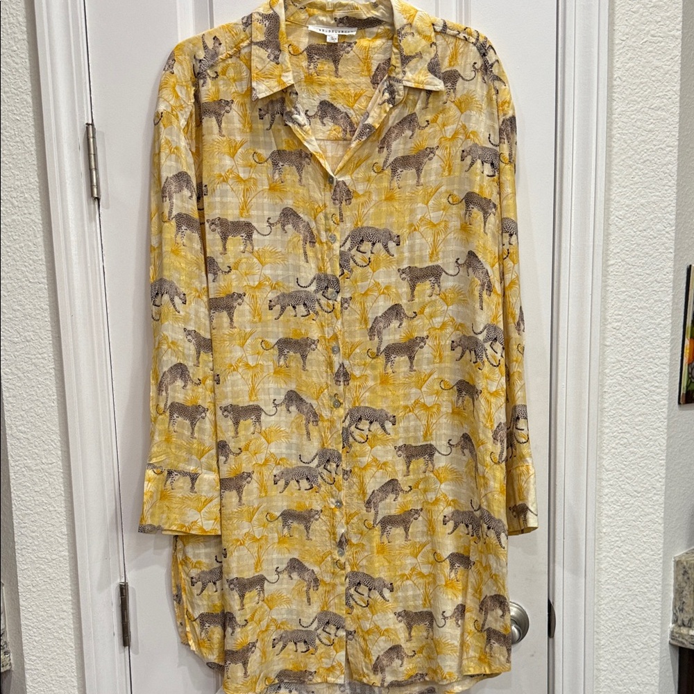 Yellow Animal Print Button-Up Shirt Dress or Tunic